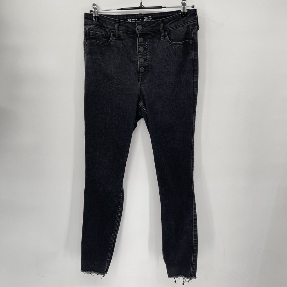 Old Navy 10 Rockstar‎ Super Skinny Jeans Womens Black Extra High Rise Button Fly